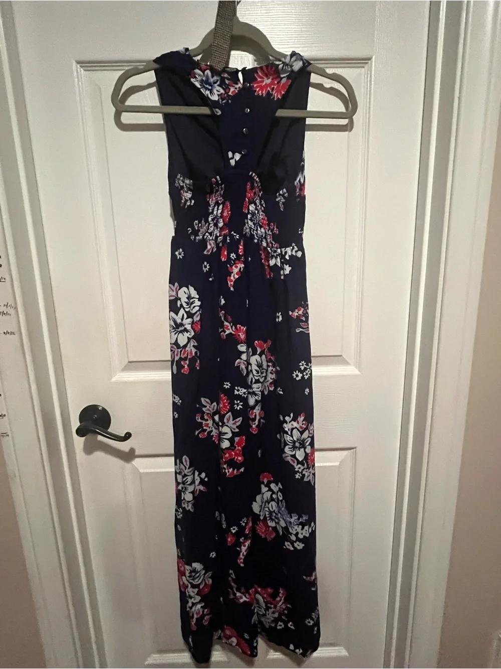 Japna Navy Floral V-Neck Maxi Dress with Red & White Floral Print - Picture 6 of 8